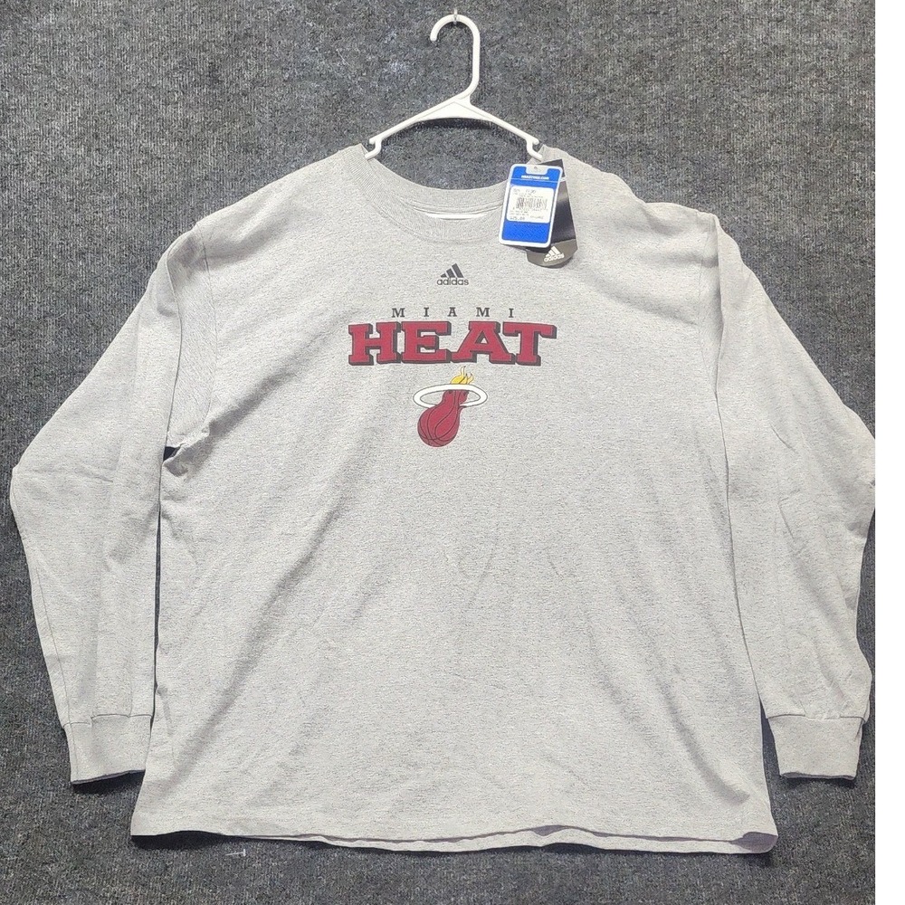 Adidas Miami Heat Shirt Mens 2XL Grey New NBA Long Sleeve Graphic Tee 2997A